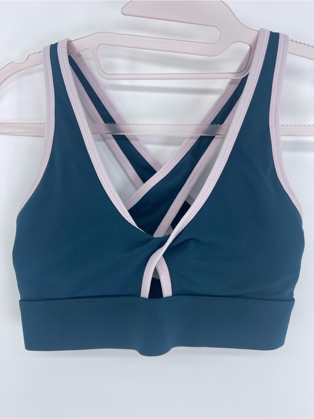 Fabletics Teal Sports Bra with Light Pink Trim